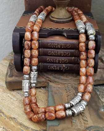  Schaef Designs Terra Cotta Gossular Garnet & Sterling Silver Southwestern Basics Tube Bead Necklace Set | New Mexico 