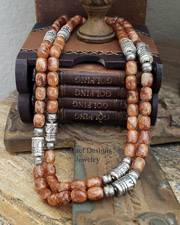 Schaef Designs Terra Cotta Gossular Garnet & Sterling Silver Tube Bead Necklace Set | Arizona 