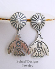 Vince Platero Sterling Silver Hand Stamped Thunderbird POST Earrings | New Mexico