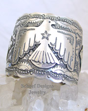  Vince Platero Thunderbird stamped sterling silver unisex cuff bracelet | New Mexico