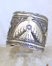  Vince Platero Thunderbird stamped sterling silver unisex cuff bracelet | New Mexico