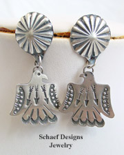 Vince Platero Sterling Silver Hand Stamped Thunderbird POST Earrings | New Mexico