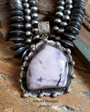 Schaef Designs LARGE Purple Tiffany Stone & Stamped Sterling Silver Southwestern Pendant | Arizona