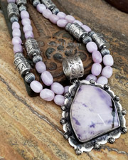 Schaef Designs LARGE Purple Tiffany Stone & Stamped Sterling Silver Southwestern Pendant | Arizona