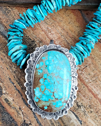  Schaef Designs LARGE Number 8 Turquoise Sterling Silver Southwestern Pendant | Arizona
