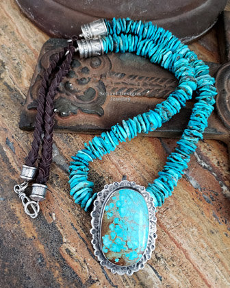  Schaef Designs LARGE Number 8 Turquoise Sterling Silver Southwestern Pendant | Arizona