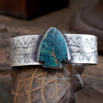Schaef Designs turquoise arrow & stamped Sterling Silver Stacking Bracelet | New Mexico