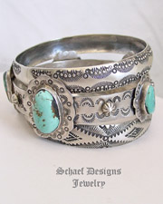  Schaef Designs Stormy Mountain Turquoise & Hand Stamped Sterling Silver Bangle Bracelet