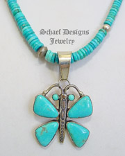 L James Blue Turquoise & Sterling Silver Butterfly Pendant & Turquoise Necklace | New Mexico