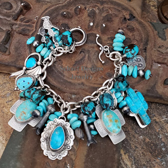  Schaef Designs Bird Fetish Turquoise & Sterling Silver Southwestern 3 Strand Charm Bracelet | Arizona