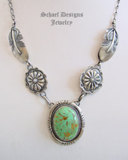 Native American Turquoise & Sterling Silver Feather Chain Necklace | Schaef Designs | New Mexico 