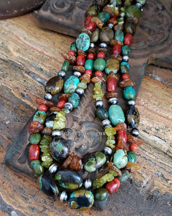 Schaef Designs Southwestern Layering Necklaces in Turquoise Coral & Amber  | New Mexico 