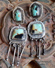 Schaef Designs Purple Turquoise Hand Stamped Sterling Silver POST Earrings | New Mexico