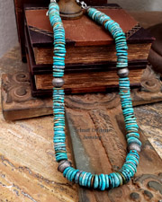 Schaef Designs Blue Turquoise Disk Stamped Sterling Bench Bead Necklace | Arizona