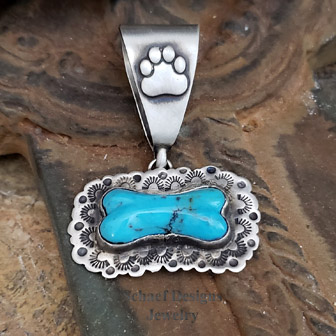 Schaef Designs Turquoise & Hand Stamped Sterling Silver Dog Bone Tag Pendant | Arizona 