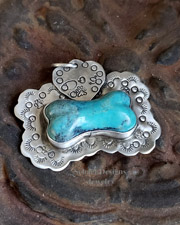   Schaef Designs Turquoise & Sterling Silver Heart Dog Tag Bone Pendant | New Mexico 