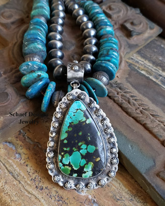 Schaef Designs Large Turquoise & Amber Pendant on Leather Necklace| Arizona 