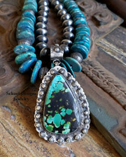 Schaef Designs Large Hubei Turquoise & hand stamped sterling silver Pendant |Arizona