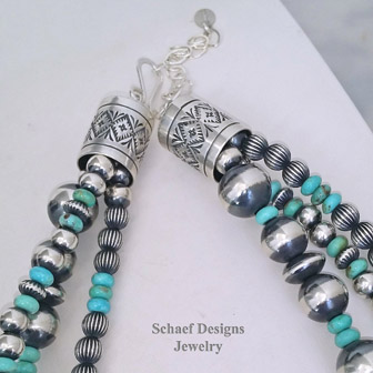 Schaef Designs turquoise Navajo Pearl 3 strand adjustable Southwestern Necklace | Arizona 