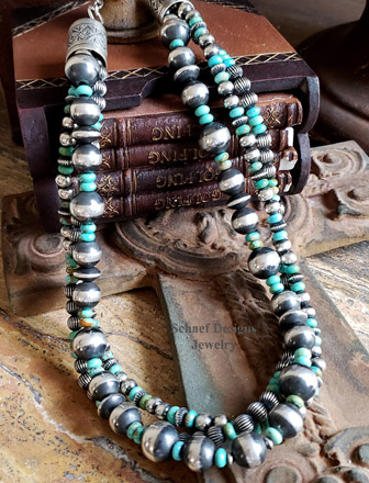 Schaef Designs turquoise Navajo Pearl 3 strand adjustable Southwestern Necklace | Arizona 