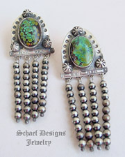 Schaef Designs Hubei Turquoise Navajo Pearls & Sterling Silver Waterfall POST Earrings | New Mexico