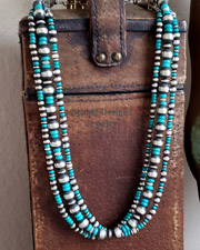  Turquoise Sterling Silver Navajo Pearl 3 Strand Necklace | Schaef Designs | New Mexico 