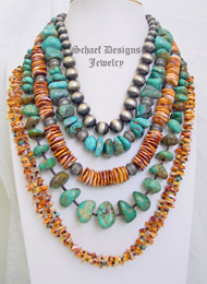 Schaef Designs Turquoise Nugget Orange Spiny Oyster & Sterling Silver Navajo Pearls Necklace Pairings