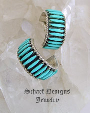 Bernard Peina Turquoise & Sterling Silver Petit Point Hoop POST Earrings | Schaef Designs | New Mexico