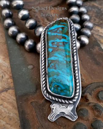 Schaef Designs Ceremonial Kingman turquoise & Sterling Silver Southwestern Pony Pendant | Arizona 
