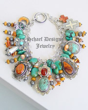 Schaef Designs Turquoise Spiny Oyster & Sterling Silver Charm Bracelet | New Mexico