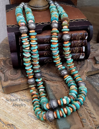 Schaef Designs turquoise, spiny oyster, & sterling silver necklace set | Arizona 