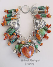 Schaef Designs Chrysocolla Spiny Oyster & Sterling Silver Charm Bracelet | New Mexico