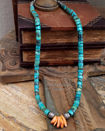  Schaef Designs tuquoise & orange spiny oyster heish necklace | Arizona 