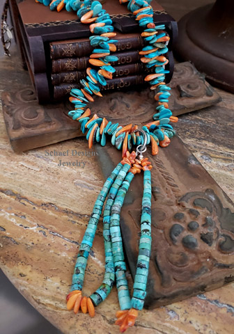  Schaef Designs Turquoise & Sterling Silver Spiny Oyster Long Jacla Necklace | Arizona  