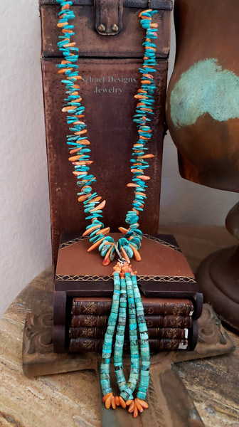  Schaef Designs Turquoise & Sterling Silver Spiny Oyster Long Jacla Necklace | Arizona 