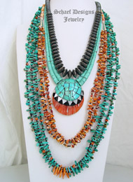 Schaef Designs turquoise, spiny oyster, sterling silver & shell Necklace Pairings | New Mexico