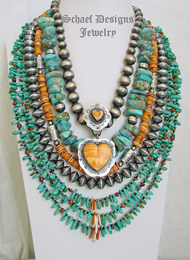 Schaef Designs Turquoise Nugget Sterling Silver Orange Spiny Oyster Necklaces Pairing | New Mexico