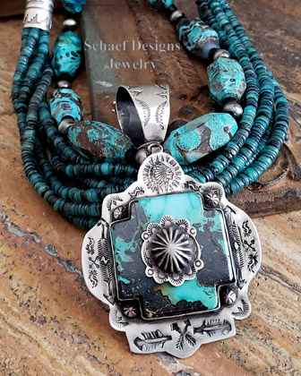 Schaef Designs Turquoise Concho Square Stacked Southwestern Pendant | Arizona
