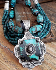 Schaef Designs Square Turquoise Concho Stacked Southwestern Pendant | Arizona