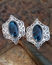  Native American Artist signed LLL Turquoise & Stamped Sterling Silver POST Earrings | Native American Turquoise Jewelry | Schaef Designs | New Mexico
