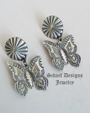  Vince Platero Hand Stamped Sterling Silver Butterfly POST Earrings | New Mexico