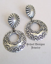    Vincent Platero Stamped Sterling Silver Flat Hoop POST Earrings | Schaef Designs | New Mexico