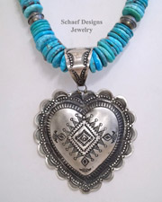 Artist signed VJP Vincent Platero hand Stamped Silver large heart Pendant  | Schaef Designs | New Mexico