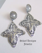  Vincent Platero Hand Stamped Sterling Silver Tall Cross Earrings POSTS  | Schaef Designs | New Mexico