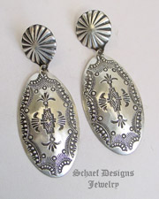  Vincent Platero Large Stamped Sterling Silver Long Oval POST Earrings | Schaef Designs | New Mexico