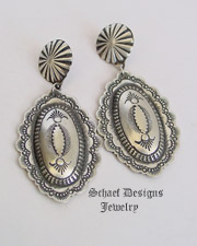 Vincent Platero Artist Signed Native American Stamped Sterling Silver Oval POST Earrings | Schaef Designs | New Mexico 