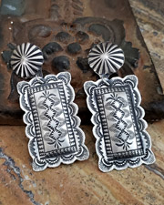 Vincent Platero Large Rectangular Stamped Sterling Silver Post Earrings | New Mexico
