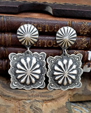  Vince Platero Stamped Sterling Silver Square Concho POST Earrings | Schaef Designs Jewelry | New Mexico