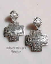  Vincent Platero artist signed vjp hand stamped sterling silver square cross Post Earrings | Schaef Designs | New Mexico