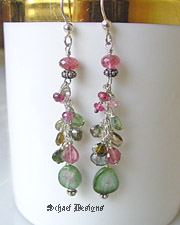 Watermelon tourmaline slices with shaded tourmaline rondelles & heart shaped briolettes  on sterling silver  | Arizona 